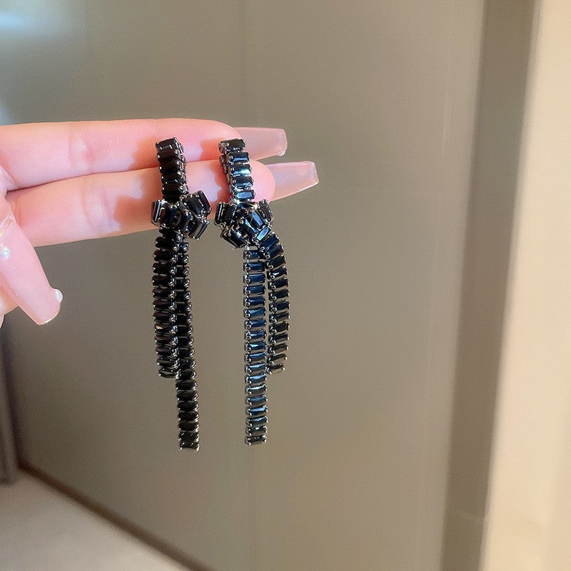 Diamond-encrusted Metal Long Tassel Earrings For Women