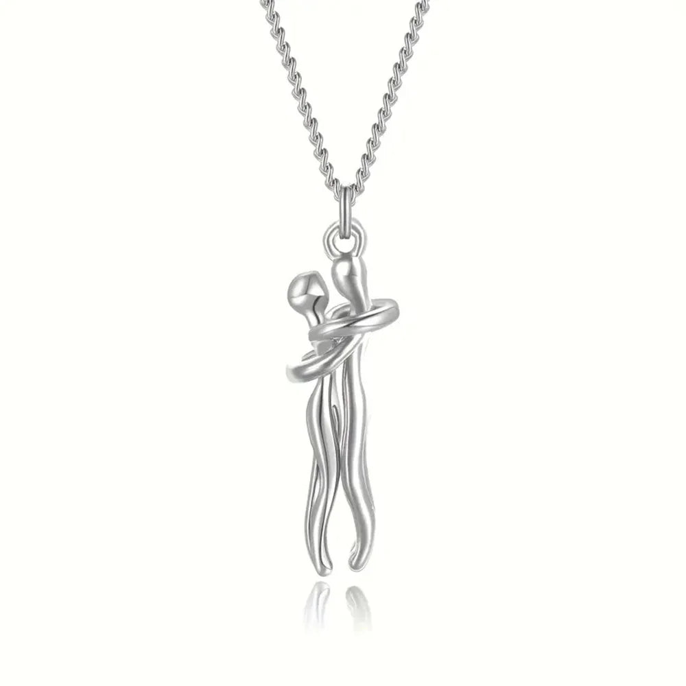 Chic Black Hug Pendant Necklace – Elegant Couple Jewelry for Perfect Love Gift
