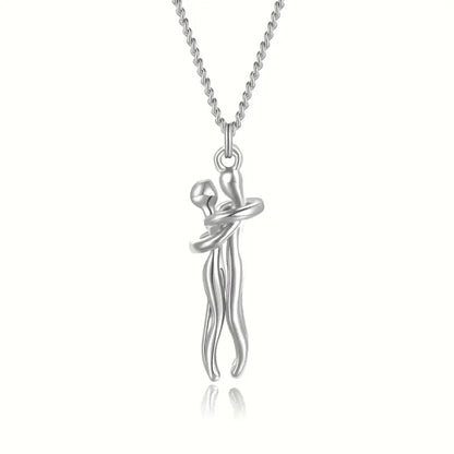 Chic Black Hug Pendant Necklace – Elegant Couple Jewelry for Perfect Love Gift
