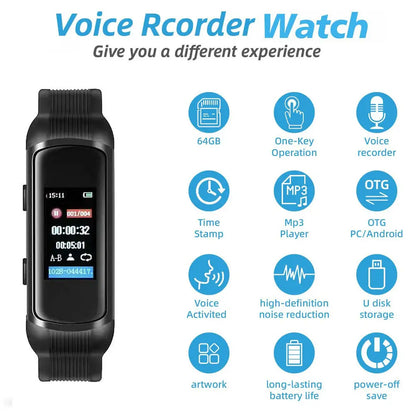 Smart Recorder Wristband OLED Screen Audio Recording MP3 Player