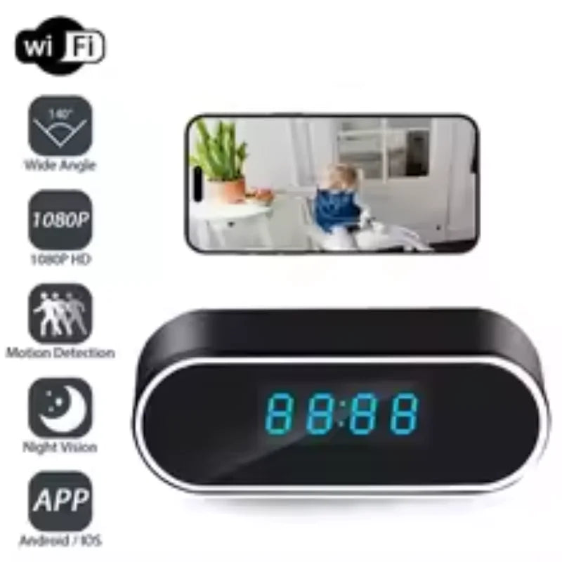  Bedside Clock Video Camera with Night Vision and WIFI Control Full HD 
