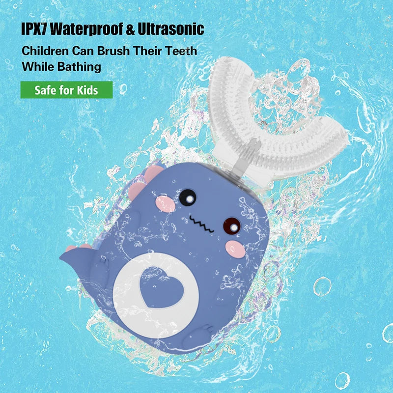 Kids U-Shaped Electric Toothbrush – 360° Smart Sonic Cartoon Brush Silicone