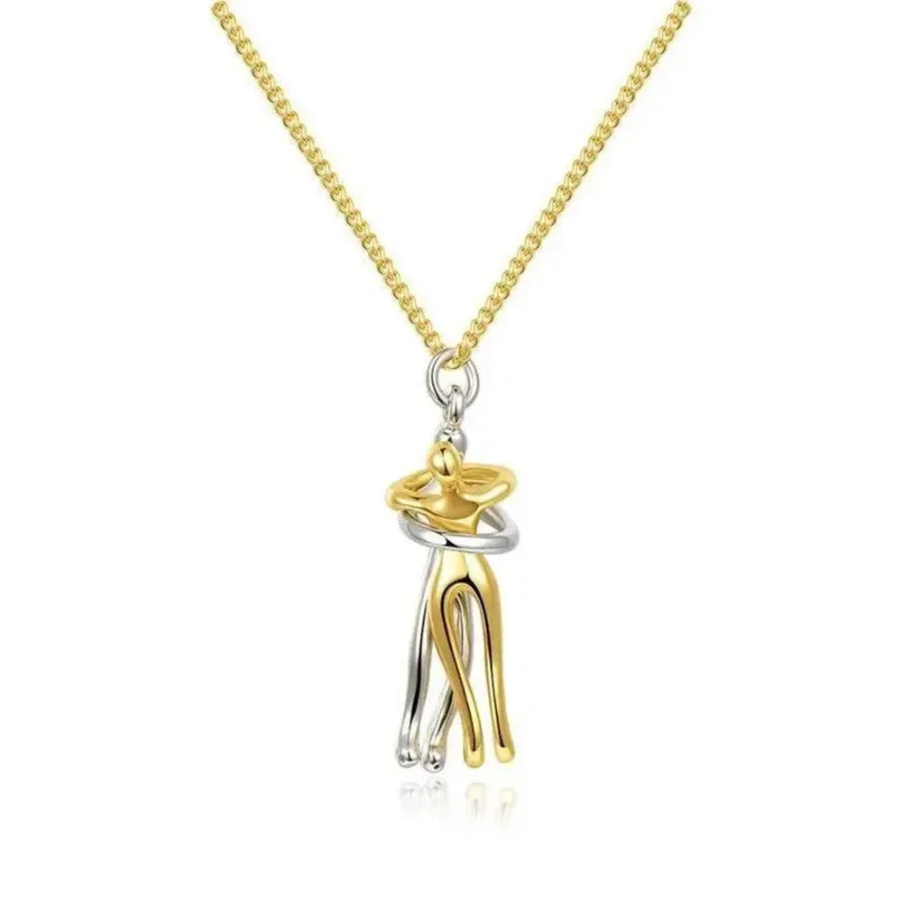Chic Black Hug Pendant Necklace – Elegant Couple Jewelry for Perfect Love Gift