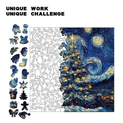 Starry Night Christmas Tree Wooden Jigsaw Puzzle
