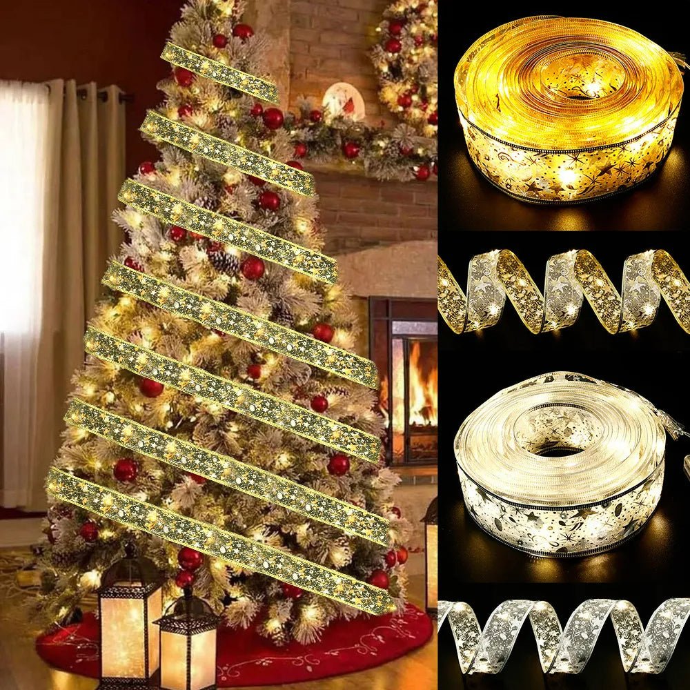 Battery-Operated Christmas Ribbon Light - LED Ribbon Fairy Lights Christmas Tree Ornaments