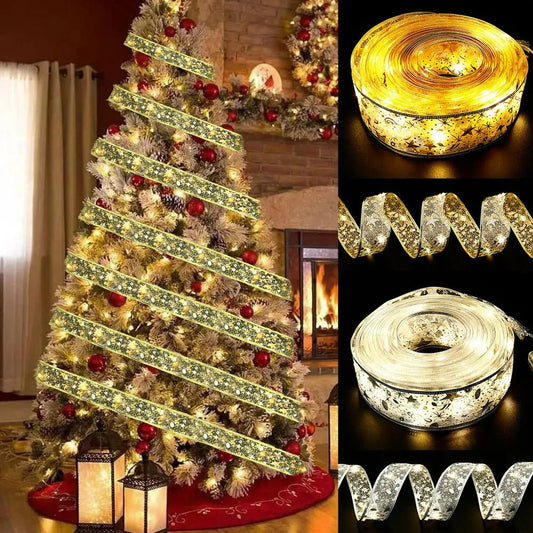 Battery-Operated Christmas Ribbon Light - LED Ribbon Fairy Lights Christmas Tree Ornaments