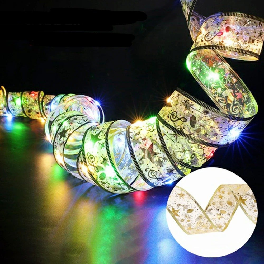 Battery-Operated Christmas Ribbon Light - LED Ribbon Fairy Lights Christmas Tree Ornaments