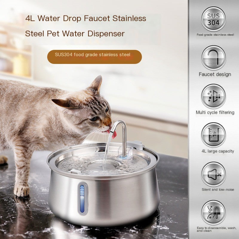 Stainless Steel Pet Water Feeder – 4L Automatic Fountain with filter system