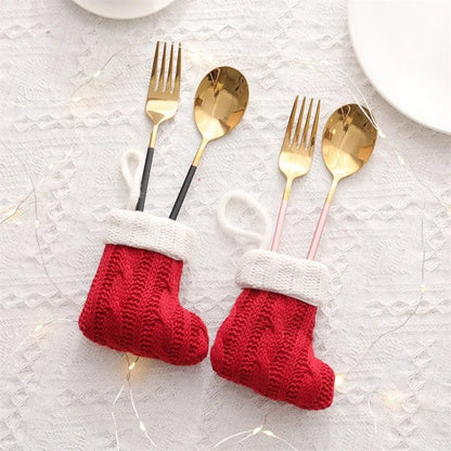 Charming Knitted Mini Christmas Socks – Red & Green Hanging Stockings for Festive Home, Party, & Table Décor