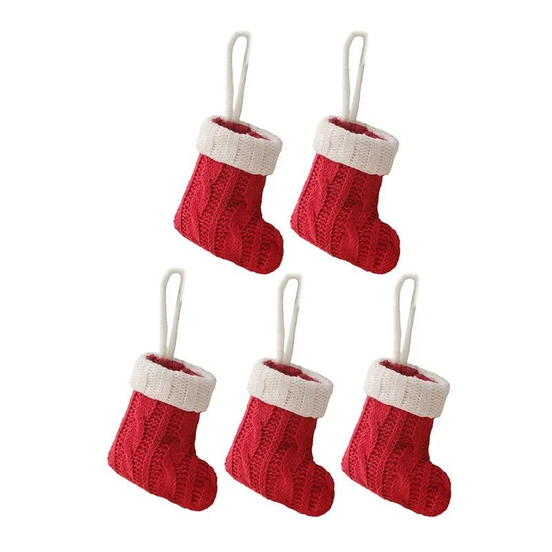 Charming Knitted Mini Christmas Socks – Red & Green Hanging Stockings for Festive Home, Party, & Table Décor
