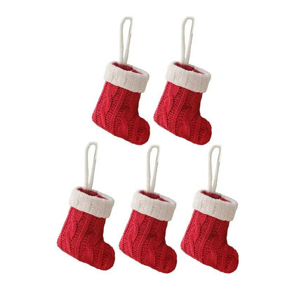 Charming Knitted Mini Christmas Socks – Red & Green Hanging Stockings for Festive Home, Party, & Table Décor
