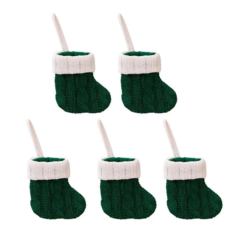 Charming Knitted Mini Christmas Socks – Red & Green Hanging Stockings for Festive Home, Party, & Table Décor