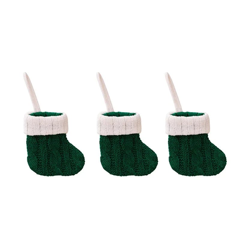 Charming Knitted Mini Christmas Socks – Red & Green Hanging Stockings for Festive Home, Party, & Table Décor
