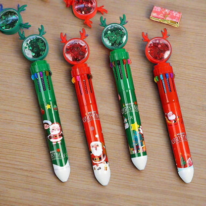 Christmas Ballpoint Pen Set OF 10 with Adorable Cartoon Elk Charms – Perfect Gifts for Kids This Merry Season & New Year
