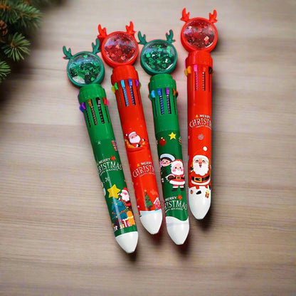Christmas Ballpoint Pen Set OF 10 with Adorable Cartoon Elk Charms – Perfect Gifts for Kids This Merry Season & New Year