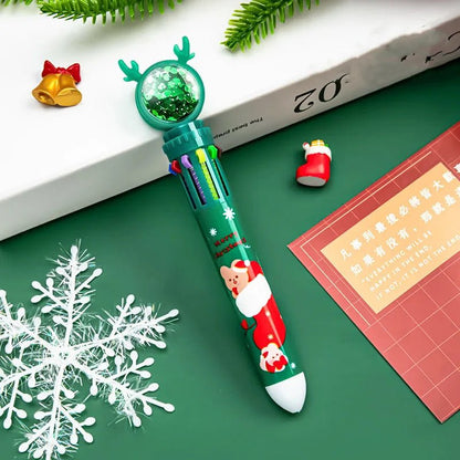 Christmas Ballpoint Pen Set OF 10 with Adorable Cartoon Elk Charms – Perfect Gifts for Kids This Merry Season & New Year