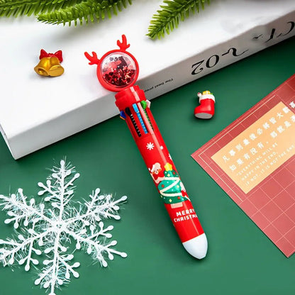 Christmas Ballpoint Pen Set OF 10 with Adorable Cartoon Elk Charms – Perfect Gifts for Kids This Merry Season & New Year