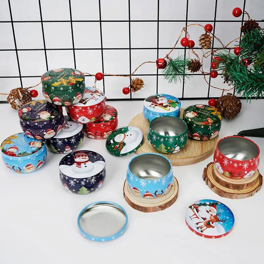 Christmas Candle Round Tin Box – Perfect for Candy, Party Decor, or DIY Handmade Candles – Metal Container with Lid (2.2oz)