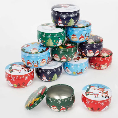 Christmas Candle Round Tin Box – Perfect for Candy, Party Decor, or DIY Handmade Candles – Metal Container with Lid (2.2oz)