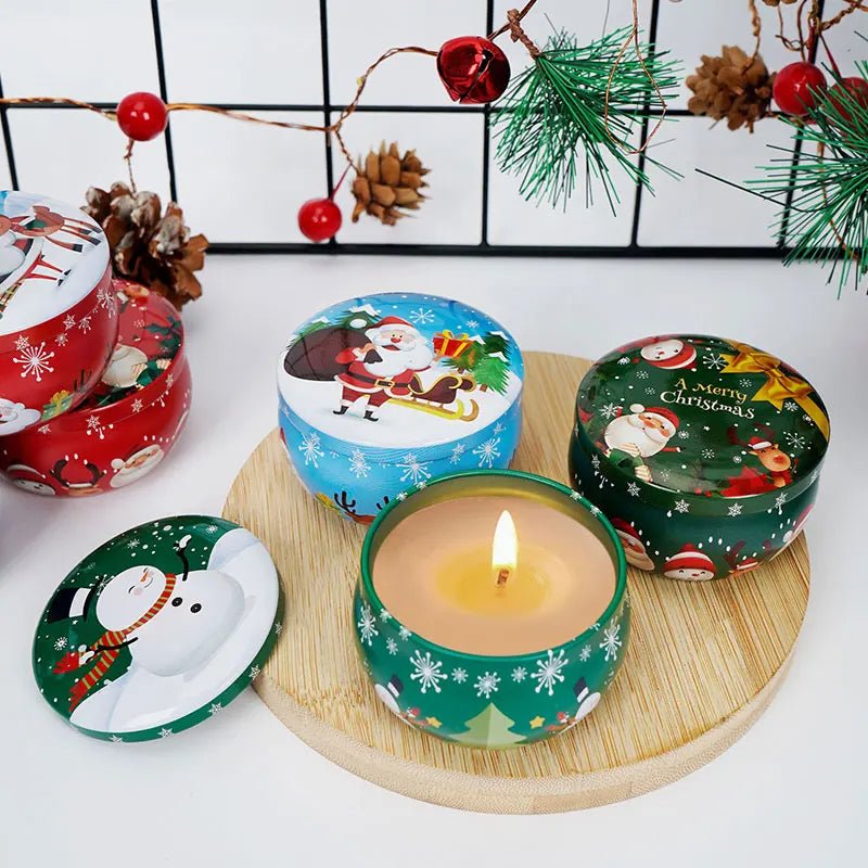 Christmas Candle Round Tin Box – Perfect for Candy, Party Decor, or DIY Handmade Candles – Metal Container with Lid (2.2oz)