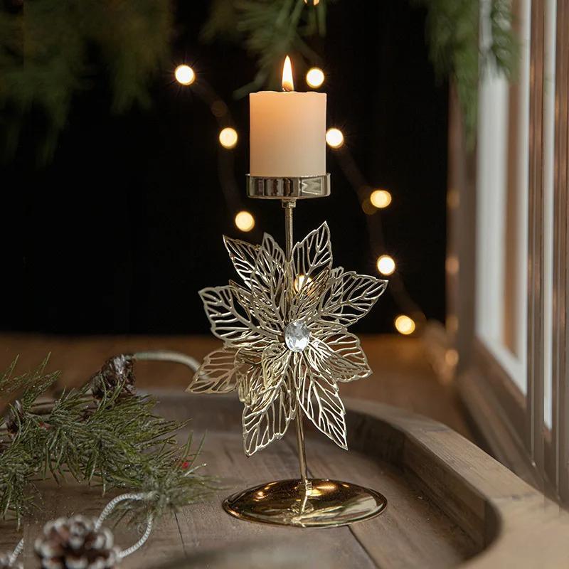 Christmas Iron Golden Candle Holder with Star and Elk Design – Candle Holder for Your Christmas and New Year Table Decor