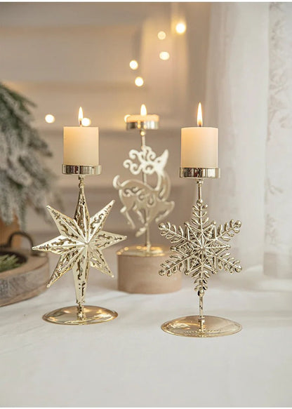 Christmas Iron Golden Candle Holder with Star and Elk Design – Candle Holder for Your Christmas and New Year Table Decor