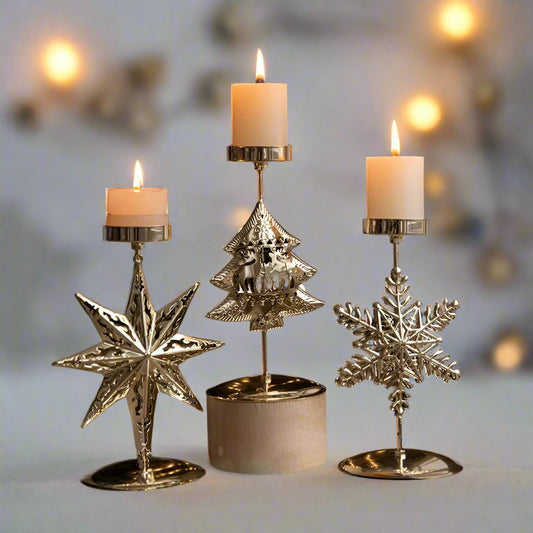 Christmas Iron Golden Candle Holder with Star and Elk Design – Candle Holder for Your Christmas and New Year Table Decor