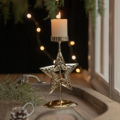 Christmas Iron Golden Candle Holder with Star and Elk Design – Candle Holder for Your Christmas and New Year Table Decor