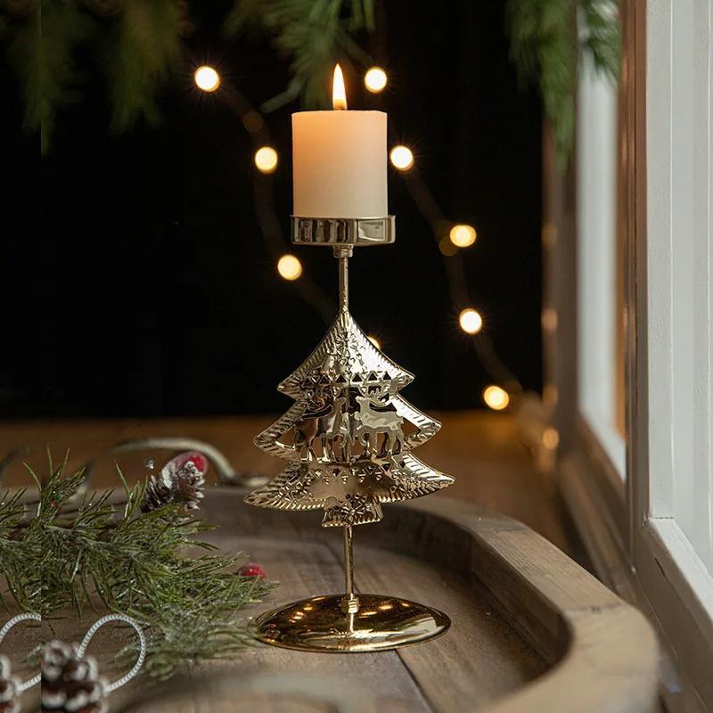 Christmas Iron Golden Candle Holder with Star and Elk Design – Candle Holder for Your Christmas and New Year Table Decor