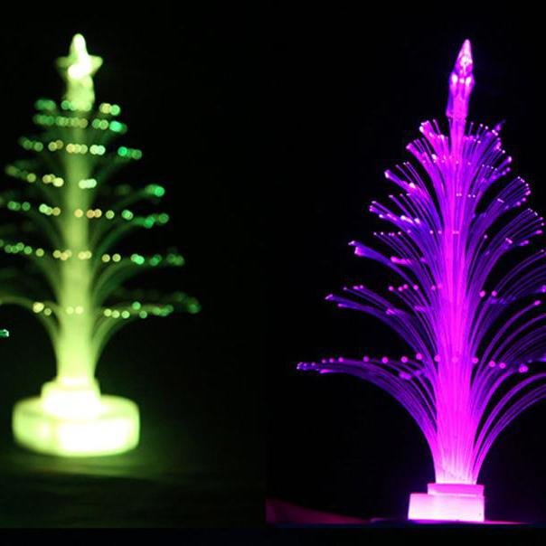 Color Changing Mini Xmas Tree - New Colored Fiber Optic LED Light-up Mini Christmas Tree