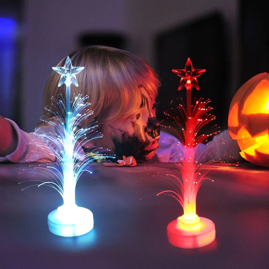 Color Changing Mini Xmas Tree - New Colored Fiber Optic LED Light-up Mini Christmas Tree