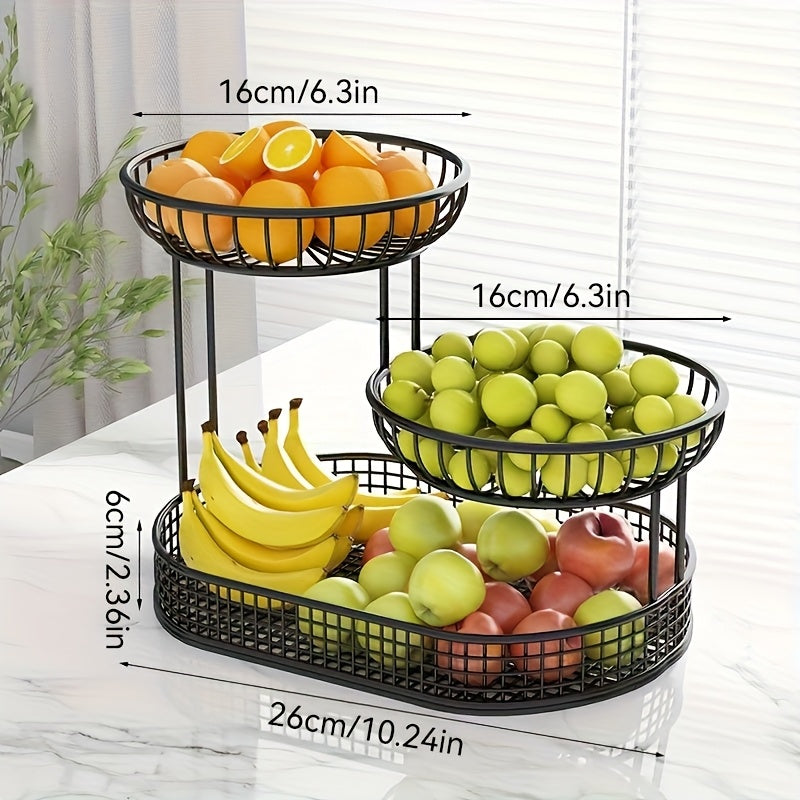Elegant Multi-Tier Metal Fruit Basket - Golden Wire Oval Design | Perfect for Snacks, Cakes & Desserts | Ideal for Easter, Thanksgiving, Christmas Outdoor Celebrations, Outdoor Dining Accessory|Multitier Design|Sturdy Structure, Fruit Decor
