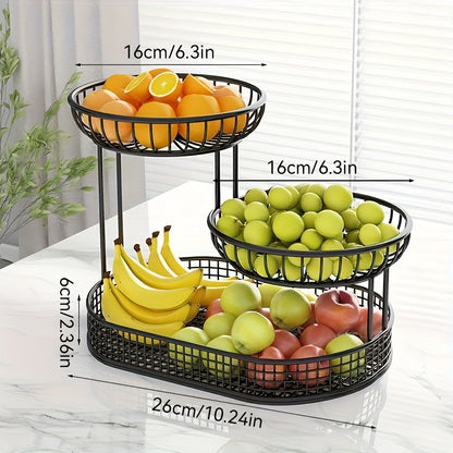 Elegant Multi-Tier Metal Fruit Basket - Golden Wire Oval Design | Perfect for Snacks, Cakes & Desserts | Ideal for Easter, Thanksgiving, Christmas Outdoor Celebrations, Outdoor Dining Accessory|Multitier Design|Sturdy Structure, Fruit Decor