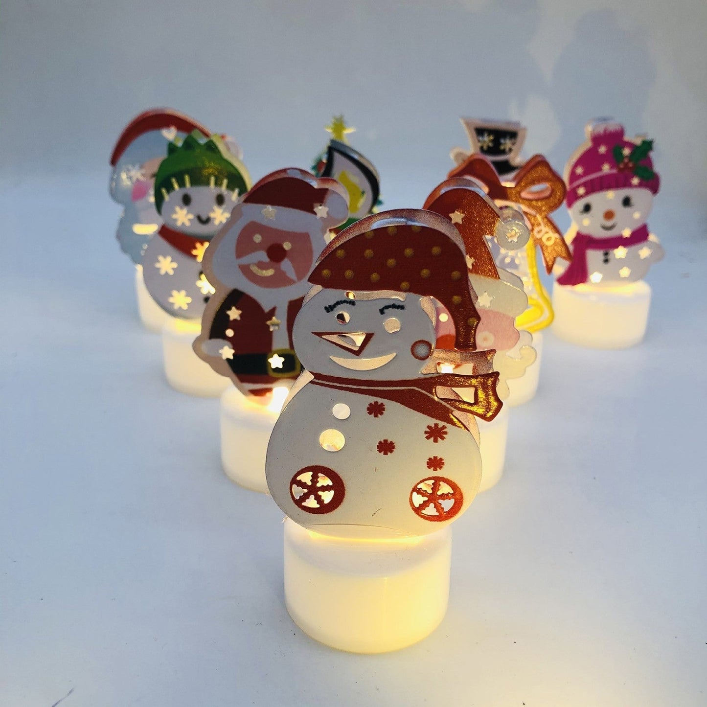 Electronic LED Christmas Candle Lamps – Adorable Santa, Snowman & Tree Night Lights for Festive Home, Party, & Garden Décor