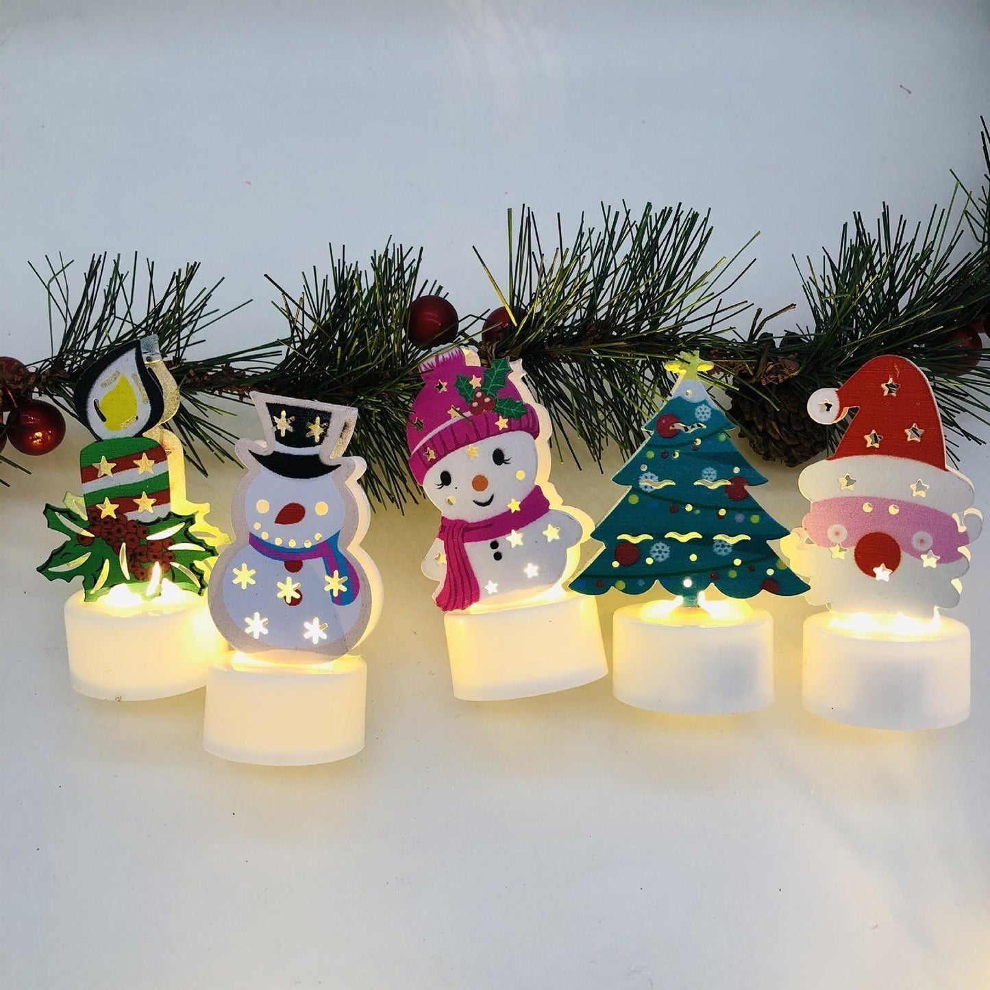 Electronic LED Christmas Candle Lamps – Adorable Santa, Snowman & Tree Night Lights for Festive Home, Party, & Garden Décor