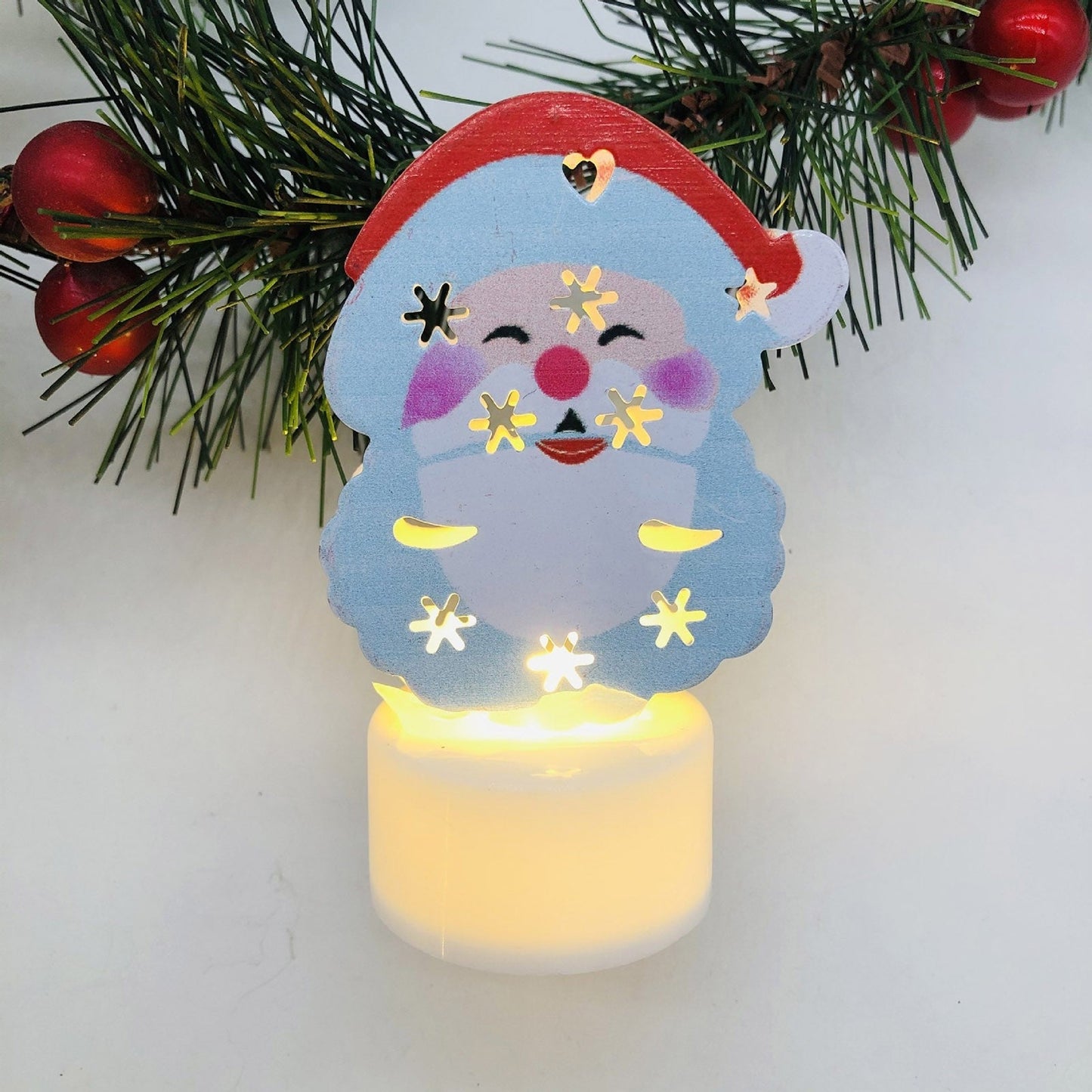Electronic LED Christmas Candle Lamps – Adorable Santa, Snowman & Tree Night Lights for Festive Home, Party, & Garden Décor