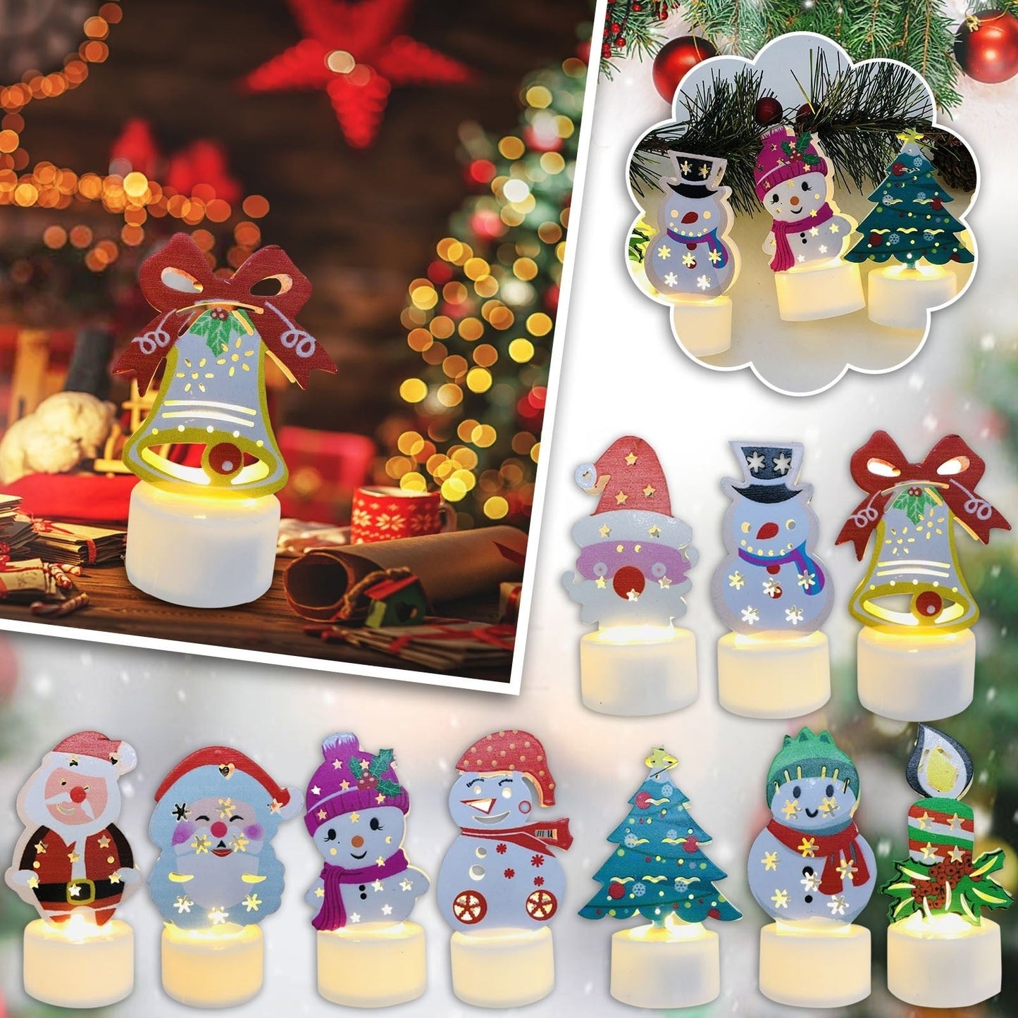 Electronic LED Christmas Candle Lamps – Adorable Santa, Snowman & Tree Night Lights for Festive Home, Party, & Garden Décor
