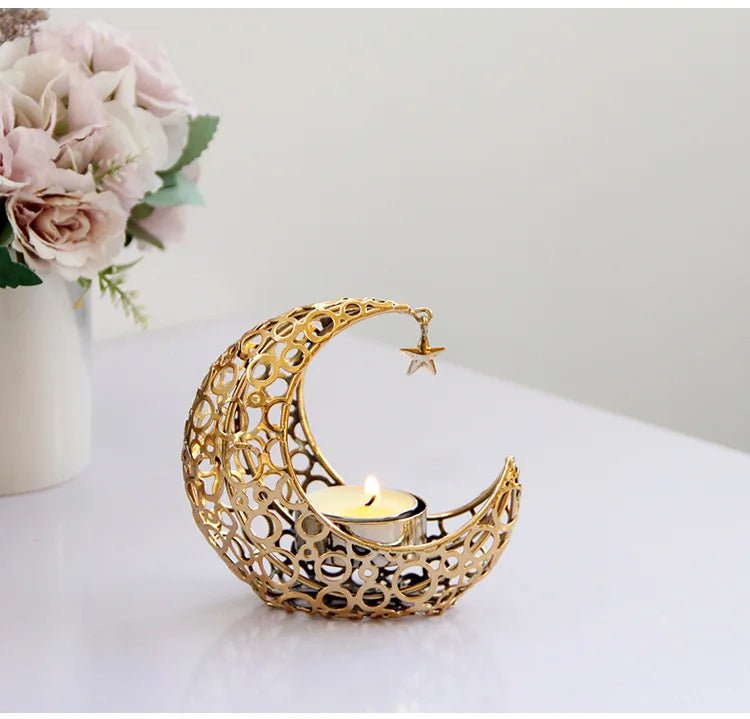 Elegant Black or Gold Crescent Moon Candle Holders – Romantic Tealight Décor for Weddings, Christmas, and Special Occasions