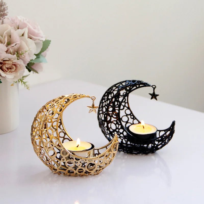 Elegant Black or Gold Crescent Moon Candle Holders – Romantic Tealight Décor for Weddings, Christmas, and Special Occasions