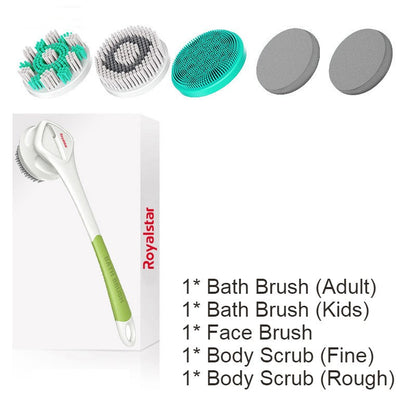 All-in-One Rechargeable Body Brush Set, with 7 Replaceable Heads & Long Handle for Body, Face, Foot, Adult & Kids