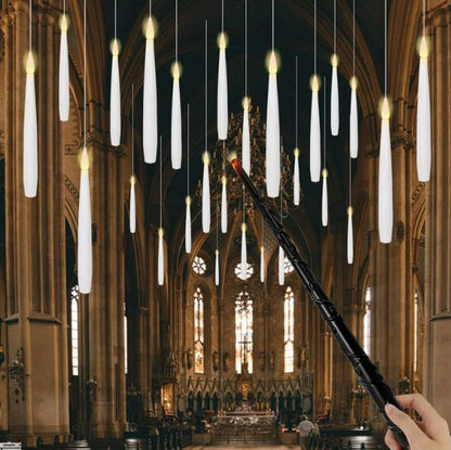 Harry Potter Floating Candles with Wand - Flickering Taper Flameless Hanging Candles for Christmas, Halloween, Birthday Parties, Home Decor, and Gifts