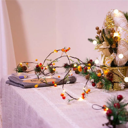 Fruit And Flower String Lights – Battery-Powered Garland with Copper Wire, Perfect for Christmas, Thanksgiving, and Holiday Décor