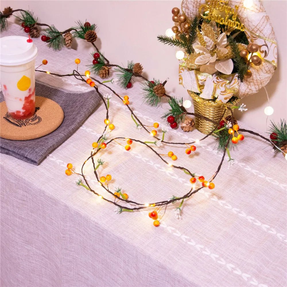 Fruit And Flower String Lights – Battery-Powered Garland with Copper Wire, Perfect for Christmas, Thanksgiving, and Holiday Décor