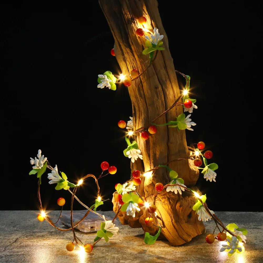 Fruit And Flower String Lights – Battery-Powered Garland with Copper Wire, Perfect for Christmas, Thanksgiving, and Holiday Décor