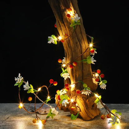 Fruit And Flower String Lights – Battery-Powered Garland with Copper Wire, Perfect for Christmas, Thanksgiving, and Holiday Décor
