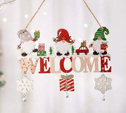Gnome Santa Claus Wooden Hanging Ornament Signage – Festive Christmas Decoration for Home, Door, and Tree, Perfect for Holiday Cheer