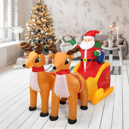 Inflatable Santa Claus Christmas Decor -  Inflatable Santa on Sleigh with Reindeer Holiday Decoration