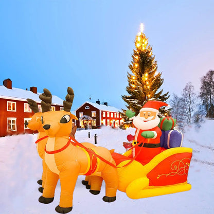 Inflatable Santa Claus Christmas Decor -  Inflatable Santa on Sleigh with Reindeer Holiday Decoration