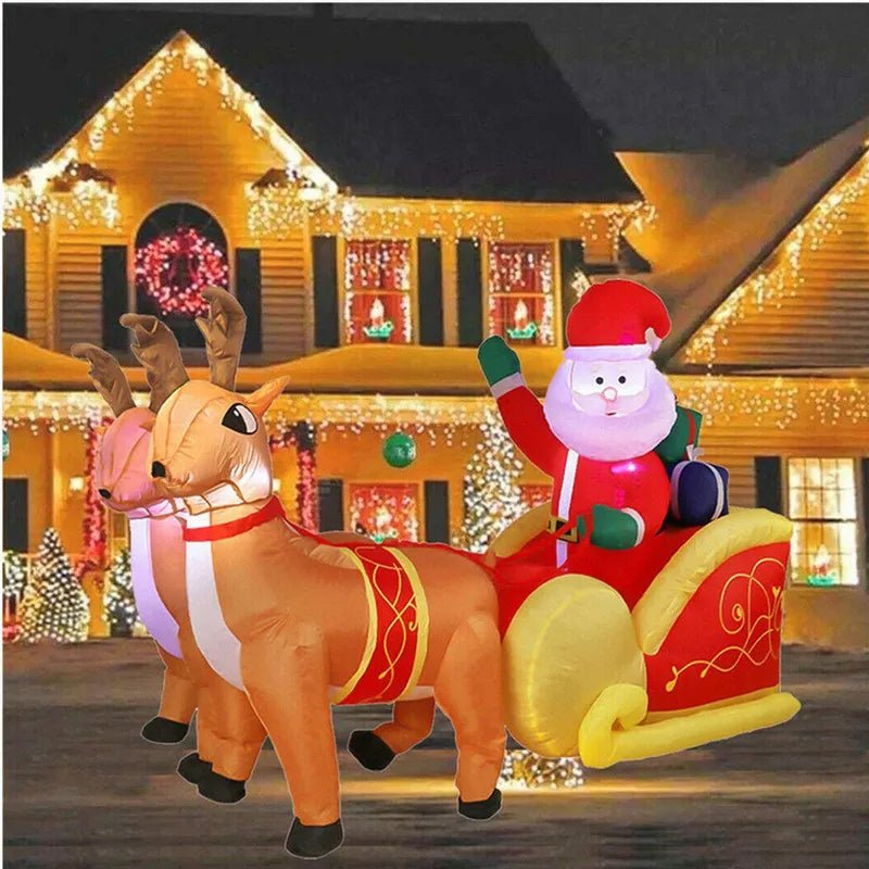 Inflatable Santa Claus Christmas Decor -  Inflatable Santa on Sleigh with Reindeer Holiday Decoration
