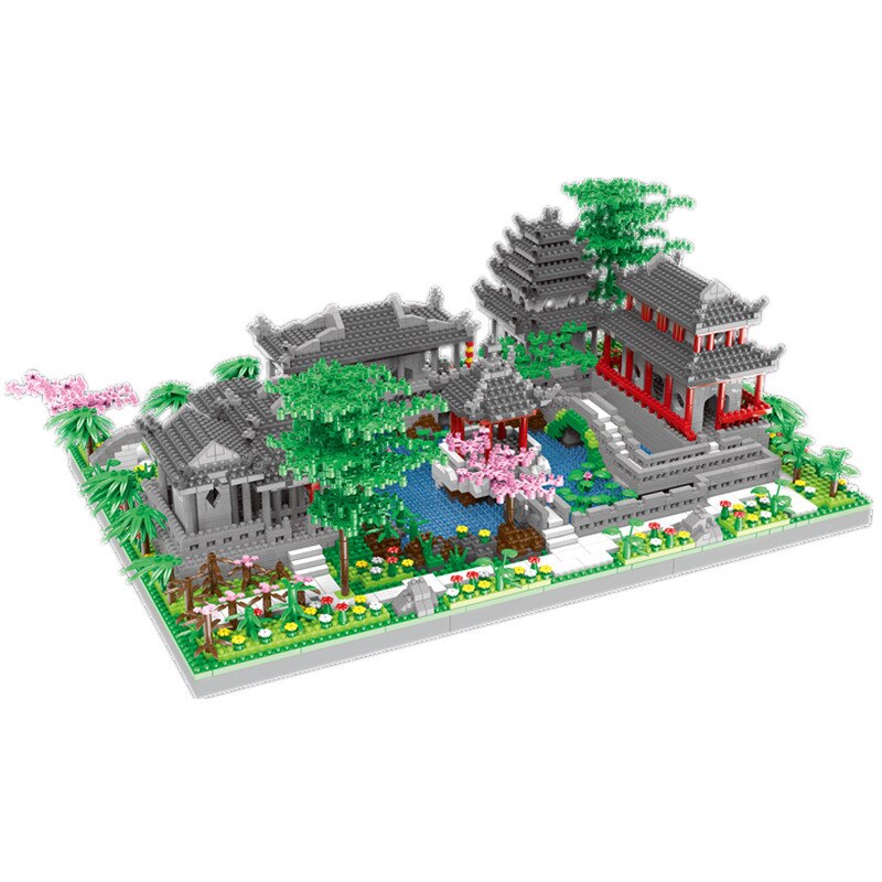 Ancient Pagoda Village with Lake Nano Building Blocks